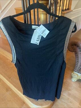 Black Embellished-Sleeve Tank Top